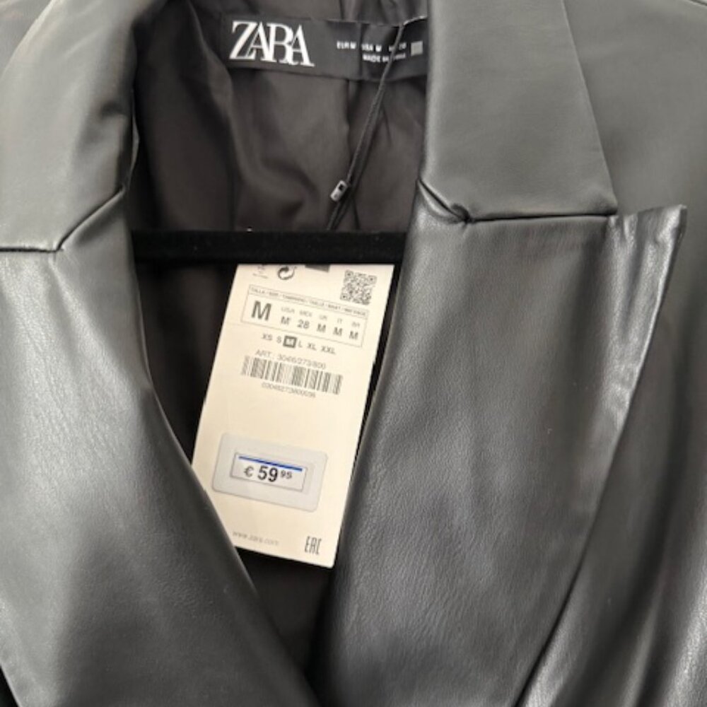 NWT Zara Faux Leather Double Breasted Blazer Black Size M - Picture 2 of 5